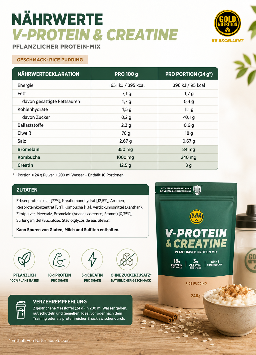 V-PROTEIN + KREATIN MILCHREIS - 240 G