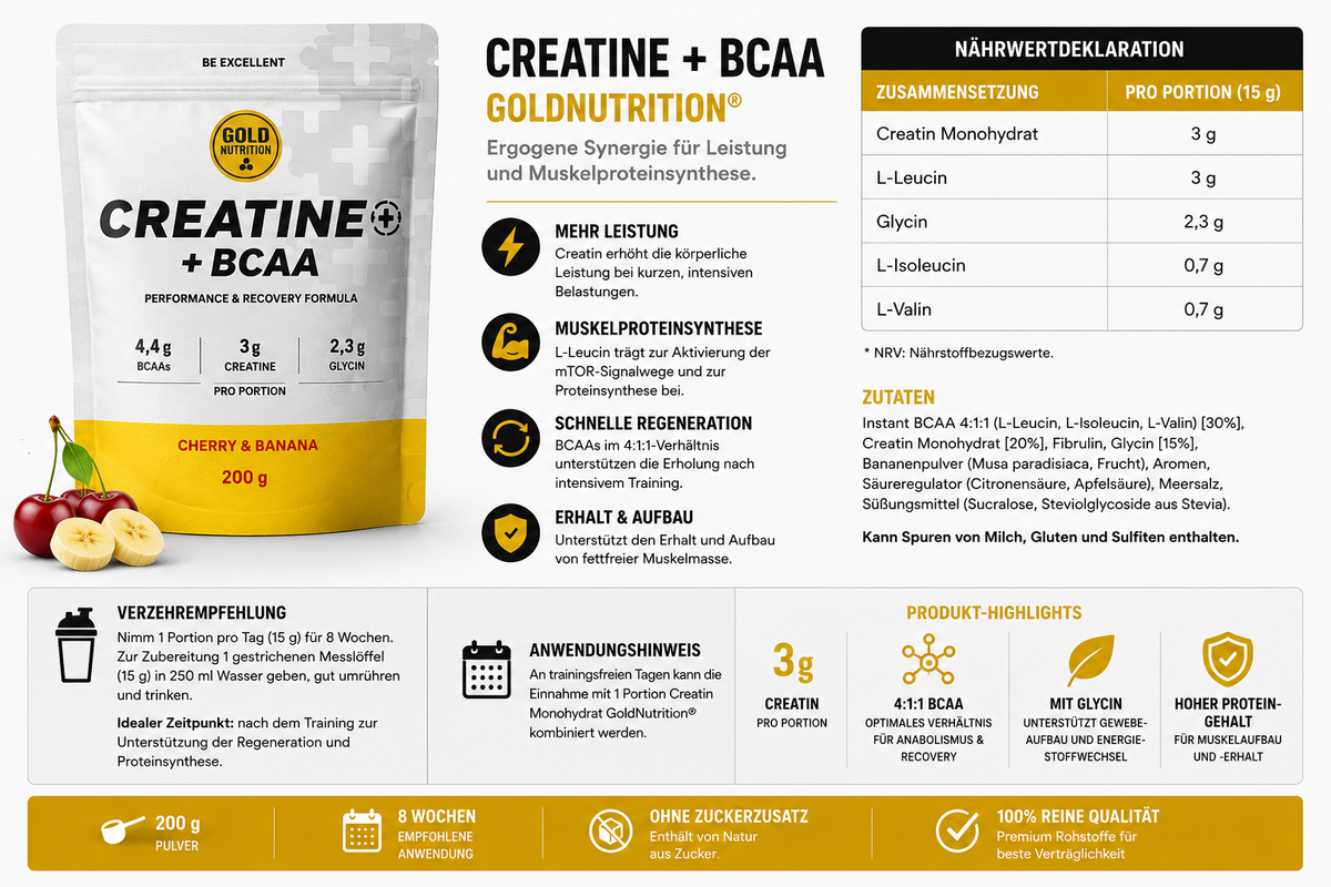 Kreatin + BCAA – Kirsch-Banane – 200g